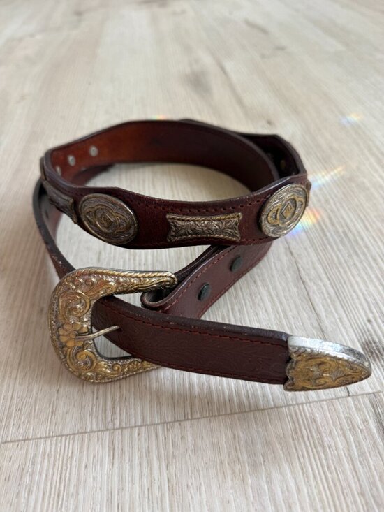 Vintage Western Leather Belt Silver Concho Tooled Brown Cowboy Size 40 main image 8